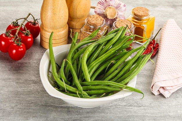 Raw green bean string uncooked