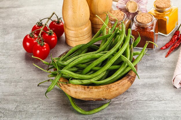 Raw green bean string uncooked