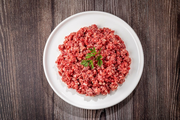 Photo raw ground beef ready for preparation