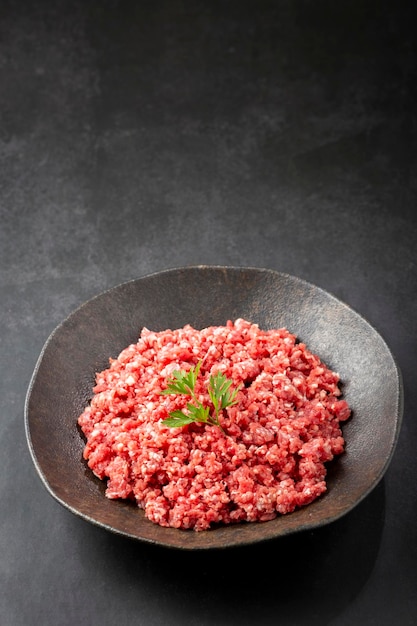 Raw ground beef ready for preparation