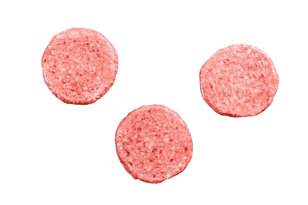 Raw ground meat cutlet mince beef Burger patties Isolated on white background