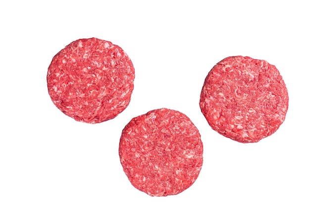 Raw Ground mince beef meat Burger steak cutlets Isolated on white background