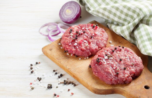 Raw homemade beef burger cutlet