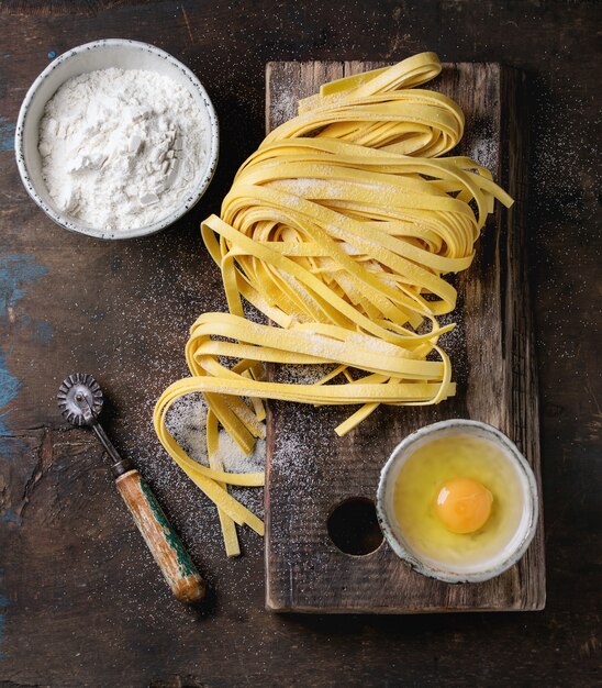 Raw homemade pasta tagliatelle