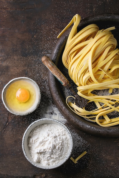 Raw homemade pasta tagliatelle