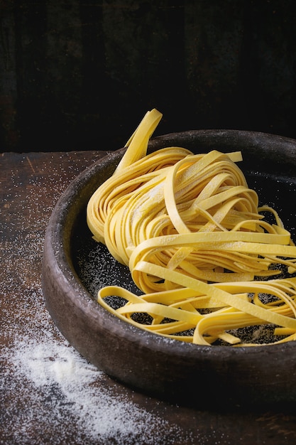 Raw homemade pasta tagliatelle