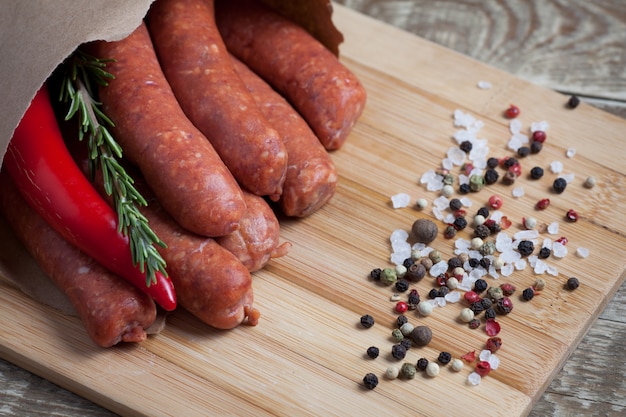 Raw homemade sausages.