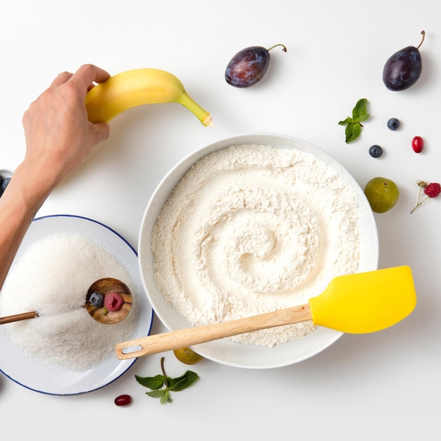 Raw ingredients for baking pie with berries