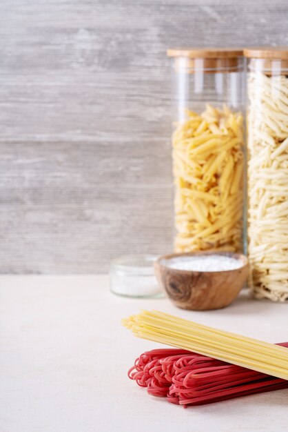 Raw ingredients for cooking pasta