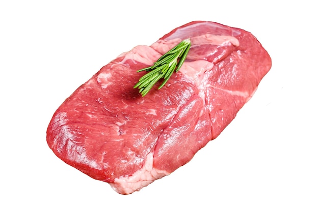 Raw lamb meat sirloin steak Isolated on white background top view