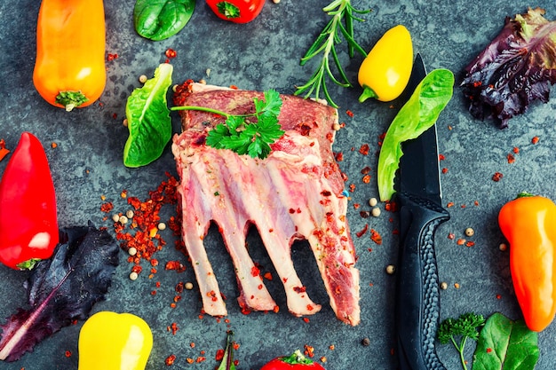 Raw lamb ribs for cooking