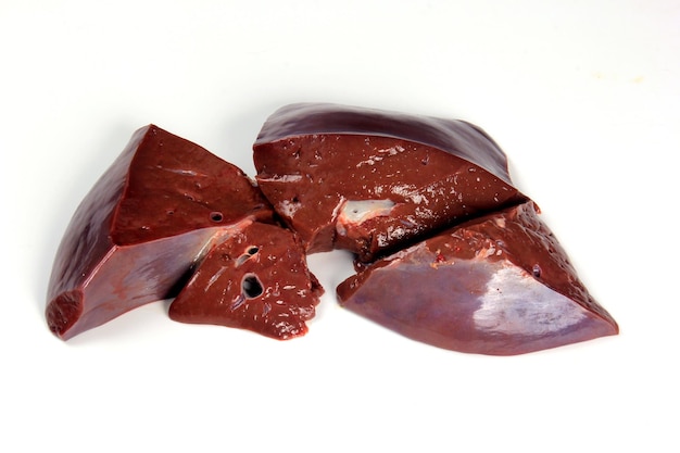 Photo raw liver on a white background