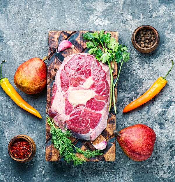 Raw marbled beef steaks