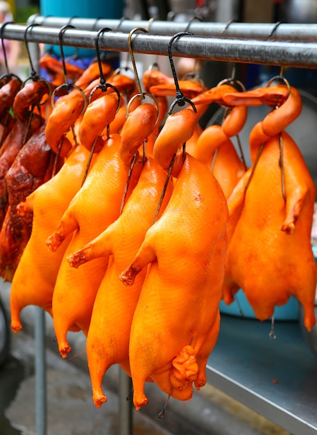 raw material of Roast Duck hanging, chinese food.