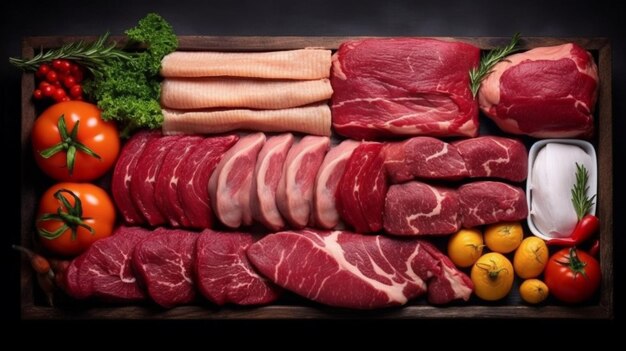 Photo raw meat assortment beef chicken turkey