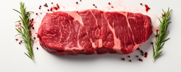 Raw meat beef steak on light luxury stone table top view food banner Generative Ai