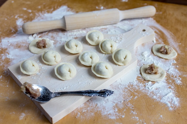 Raw Meat dumplings Russian traditional