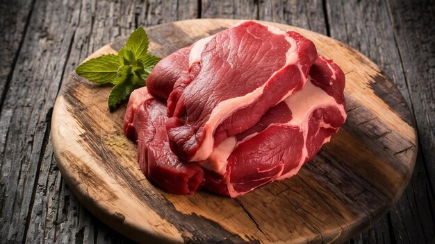 Raw meat fresh beef on wooden background