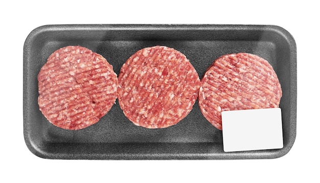 Raw meat patty in package