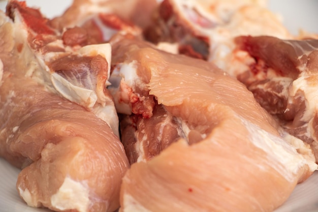 Raw meat on a plate ready for cooking Close up