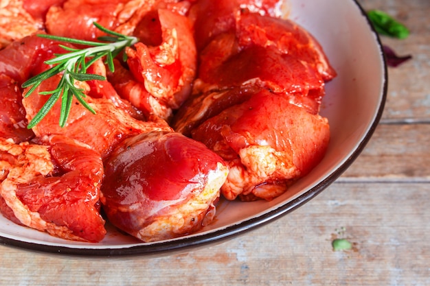 raw meat pork or beef in a plate