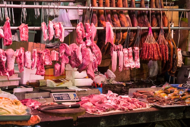 Photo raw meat for sale at a market