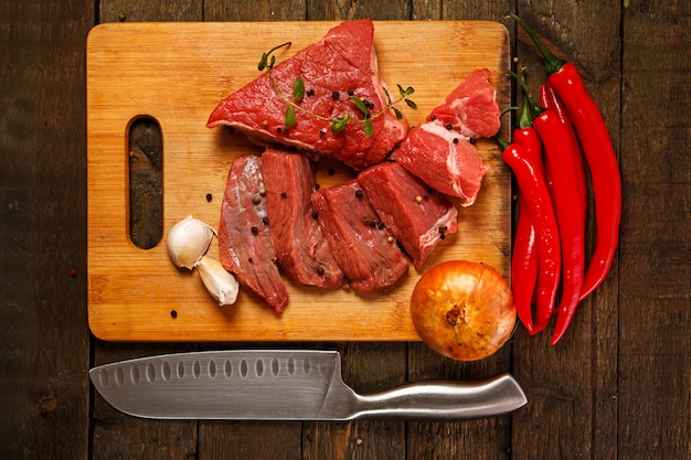 Raw meat and vegetables