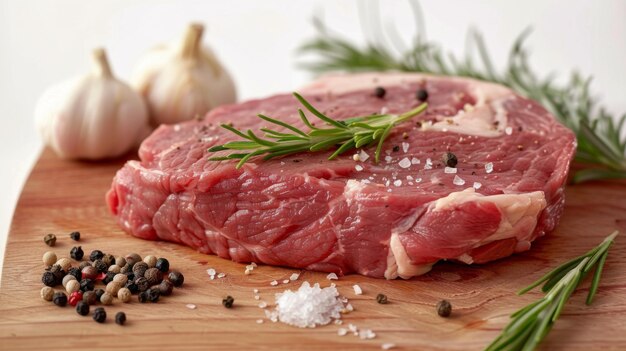 Raw Meat on Wooden Cutting Board