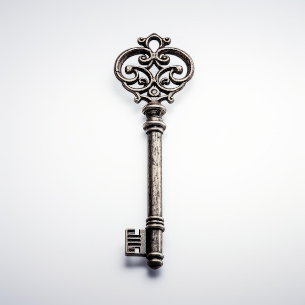 Photo raw metallicity highly detailed decorative key on white background