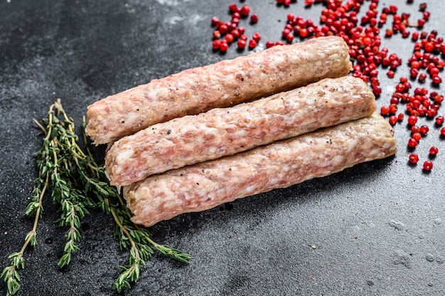 Raw minced beef meat kebabs