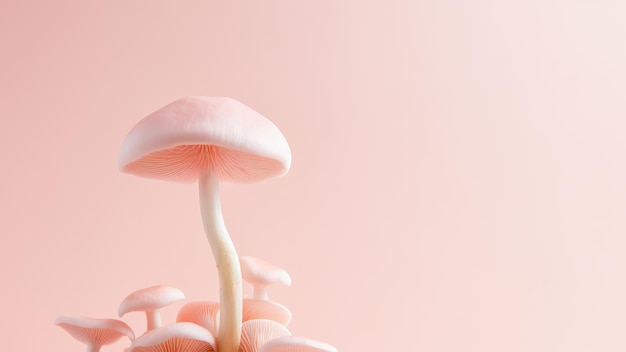 Raw natural mushrooms of honeydew on tender pink background Edible mushrooms Concept of healthy food