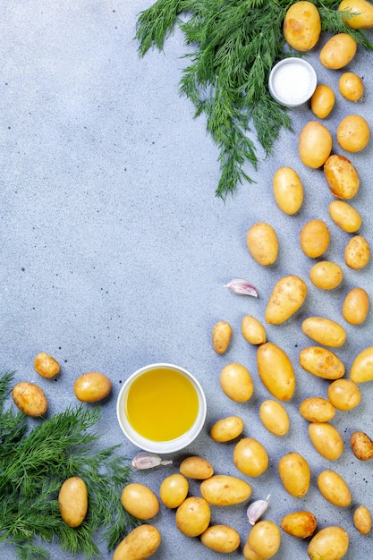 Raw new potatoes for baking