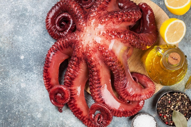 Raw octopus cooking