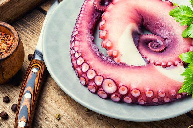 Foto tentacolo di polpo crudo