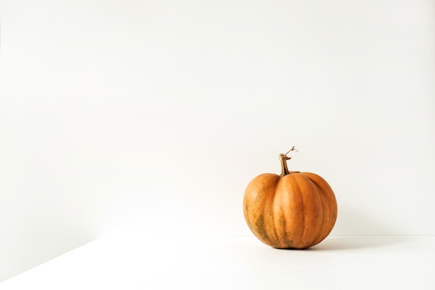 Raw orange ginger pumpkin on white.