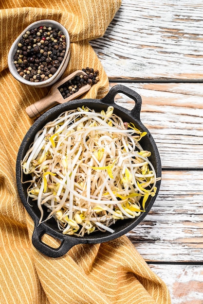 Raw organic bean sprouts in a bowl