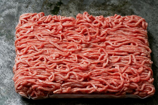 Raw organic beef mince meat. Close Up