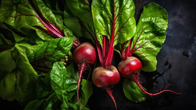 Raw organic beetroot and beetroot leaves