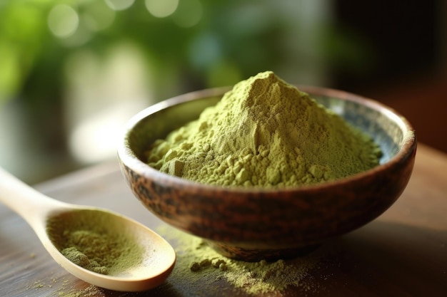 Raw Organic Green Matcha Tea in a Bowl AI Generated