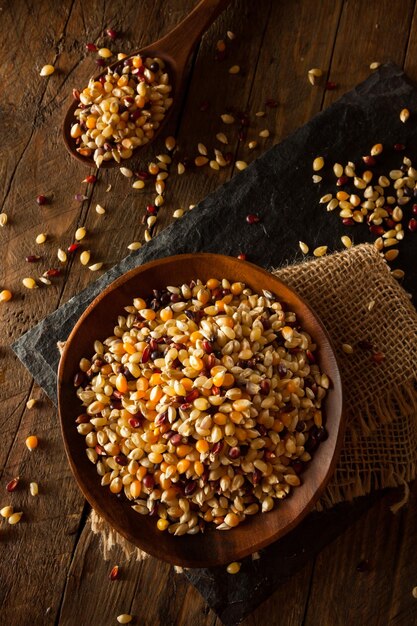 Raw Organic Multi Colored Calico Popcorn in a Bowl