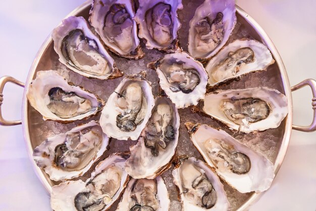 Raw organic oysters with lemon and sauce