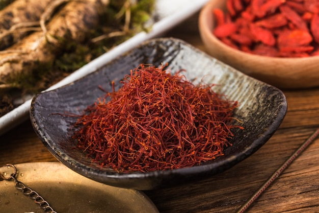 Raw Organic Red Saffron Spice in a Bowl