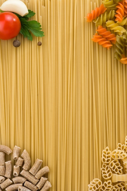 Raw pasta and food ingredient