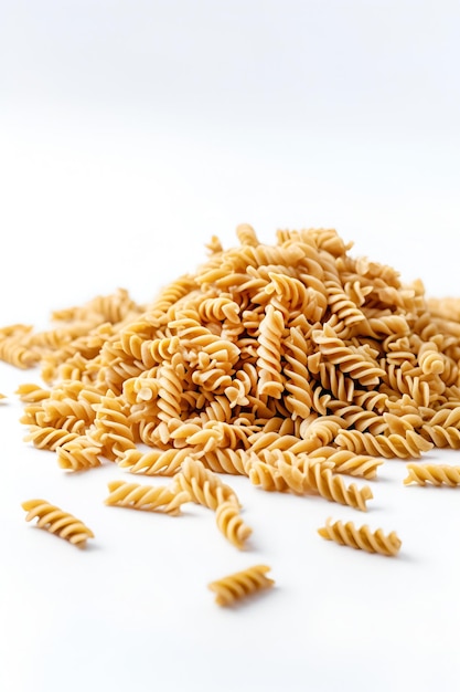 Raw pasta fusilli isolated on white background