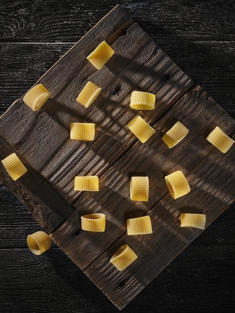 Raw pasta on the table - flat lay