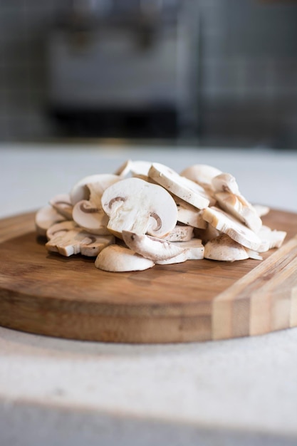 Raw pieces of white mushroom