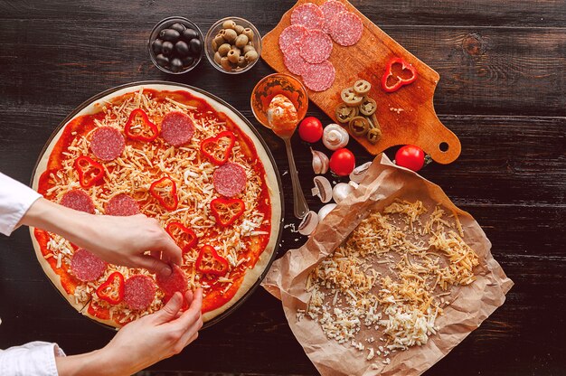 Raw pizza ingredients