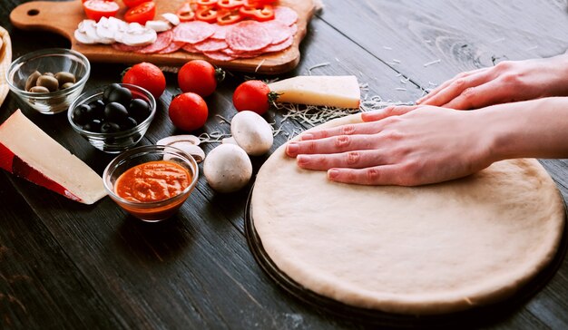 Raw pizza ingredients