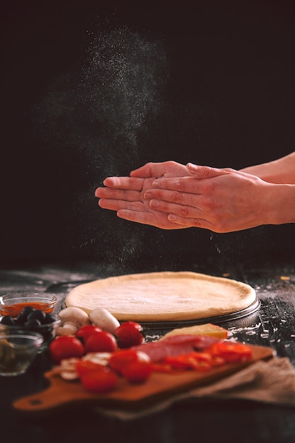 Raw pizza ingredients