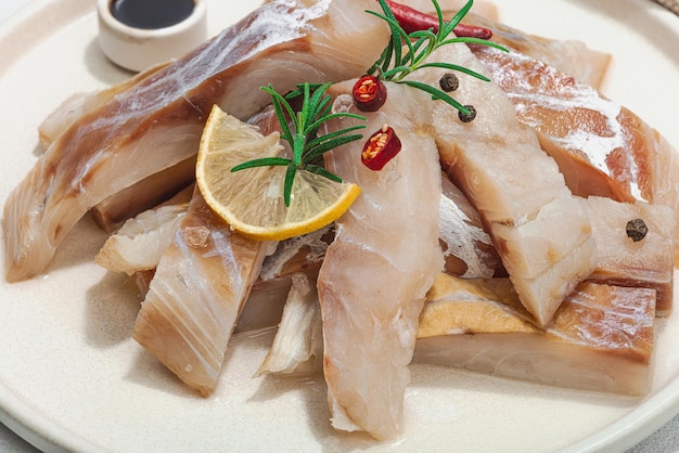 Photo raw pollock pollachius virens fillet fresh fish for healthy f